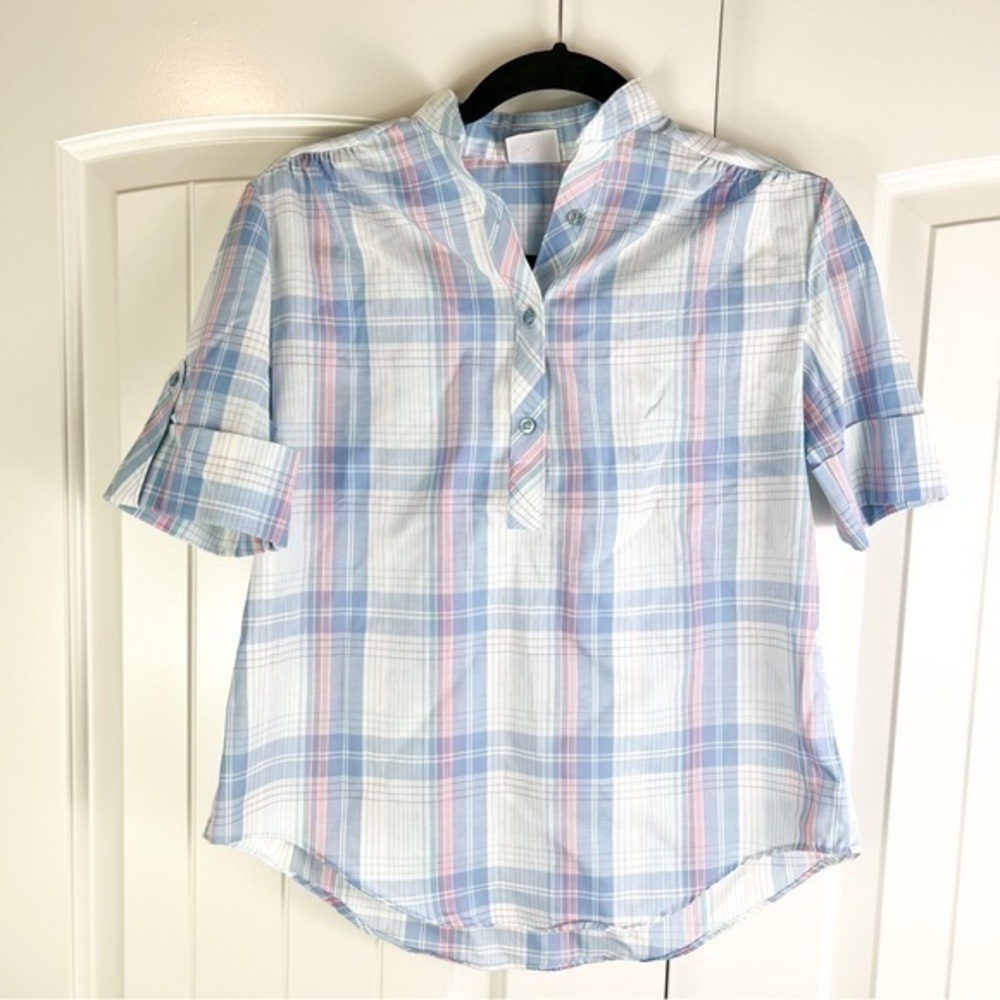 Vintage Land and Sea button down shirt womens size 8 colorful plaid short sleeve